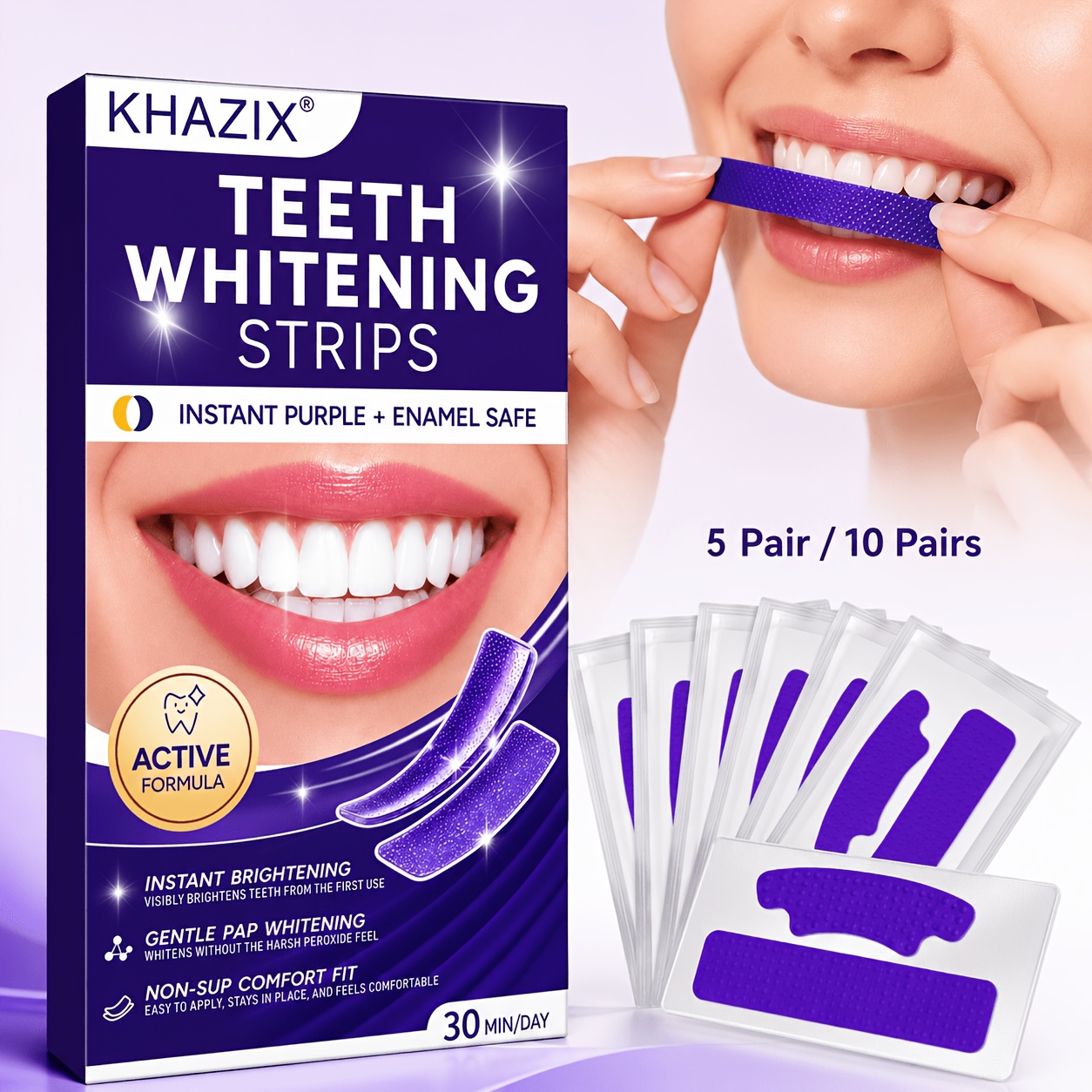 Teeth Whitening Strips Permanent - 5/10pairs Purple Teeth Whitening Strips, tightly