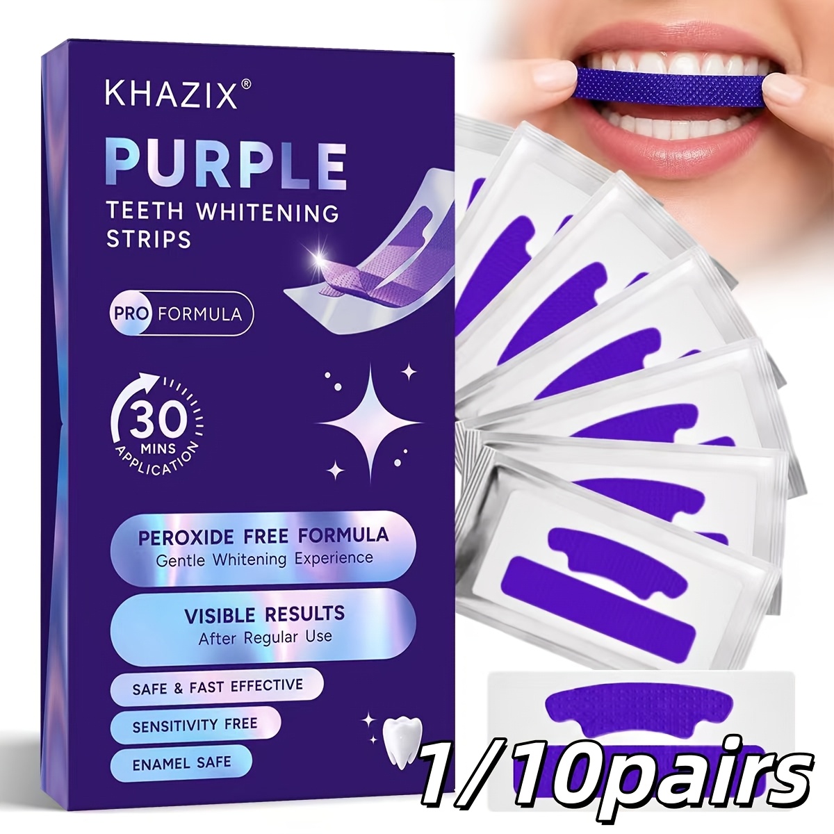 1/10pairs Purple Teeth Whiteni - Teeth Whitening Strips Permanent ulasan dan harga